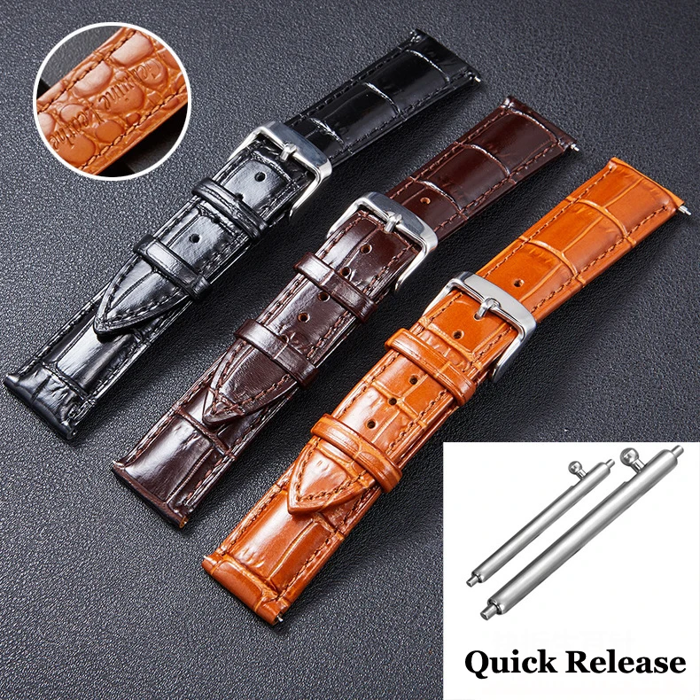 

Quick Release Watchband 18mm 19mm 20mm 21mm 22mm Bright Genuine Leather 3D Texture Watchbands Watch Band Strap Stainless Buckle