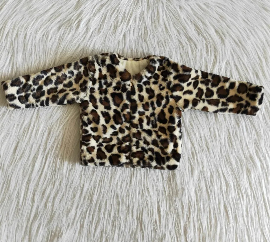 

2020 girl new winter jacket leopard print style plush material full zipper cardigan boutique jacket