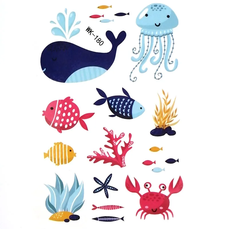 Детская Временная тату с морскими животными поддельные татуировки наклейки на