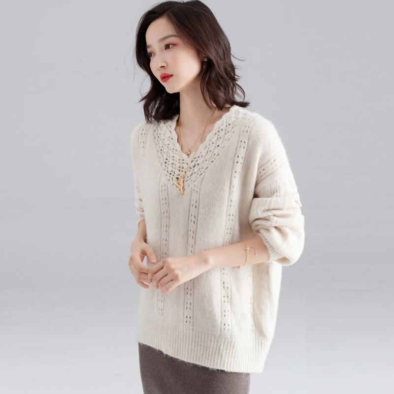 Новинка Модный женский пуловер с дырками вязанный крючком крученый фонарик