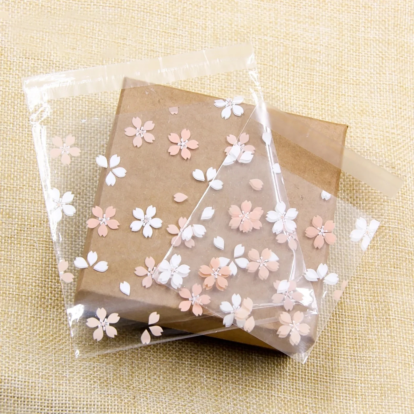 

100PCS Cherry Blossoms Candy &Cookie Plastic Bags Self-Adhesive For DIY Biscuits Snack Baking Package Decor Kids Gift Supplies