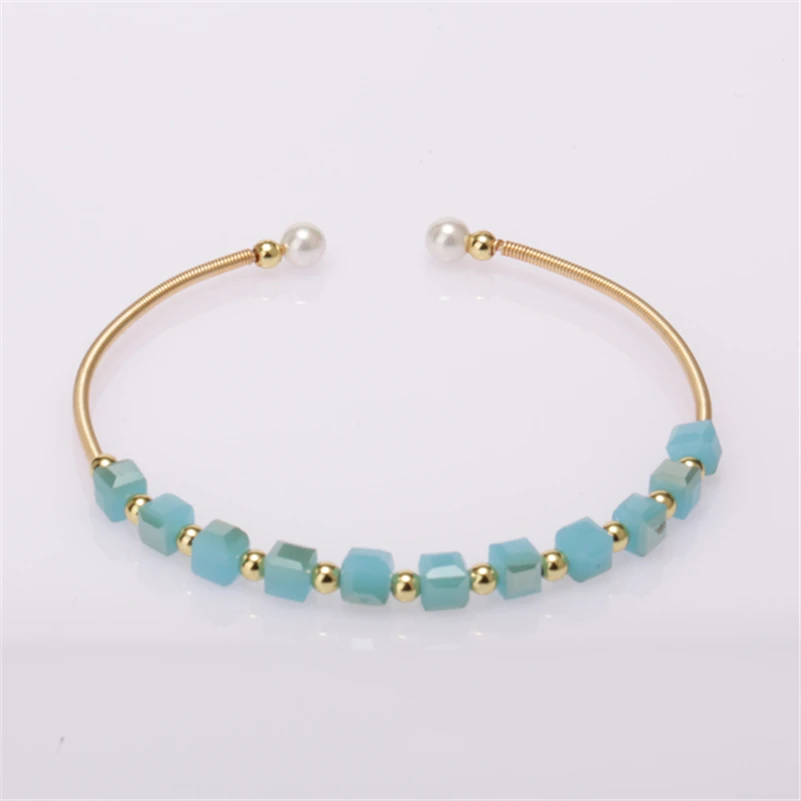 Тройной мятный Небесно-Голубой Куб хрустальные бусины очаровательный золотой