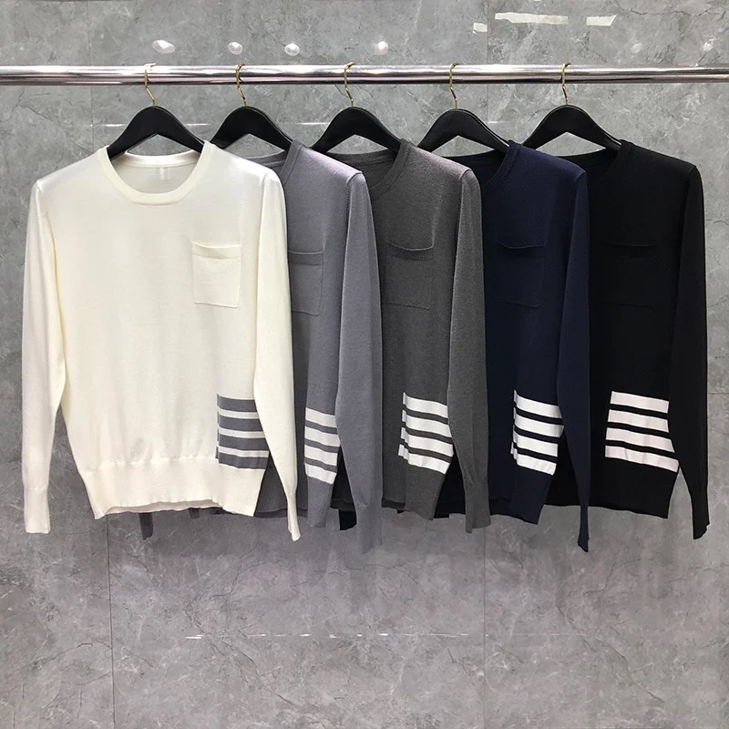 TB Fashion 2021 THOM Brand Sweaters Men Slim Fit O-Neck Pullovers Clothing Striped Wool Cotton Solid Spring Autumn Casual Coat