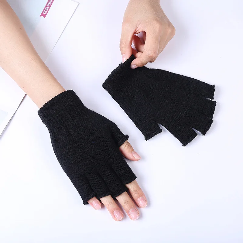 1Pair Black Half Finger Fingerless Gloves for Women and Men Wool Knit Wrist Cotton Winter Warm Workout | Аксессуары для одежды