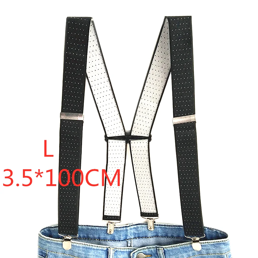 Black-100CM Аксессуары для одежды, подтяжки для взрослых, Ширина 3,5, 4 зажима, регулируемые эластичные подтяжки с принтом в горошек, X Back для мужчин и женщин, брюки BD066 - Цвет: Black-100CM