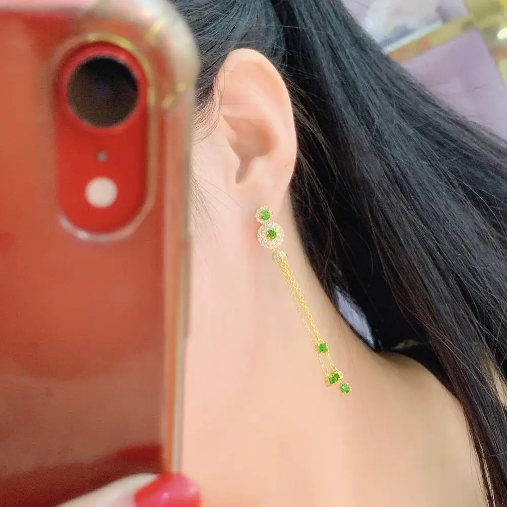 

hilovem 925 sterling silver Natural green diopside earrings fine Jewelry women trendy wedding wholesale gift 3*3mm de0303100agt