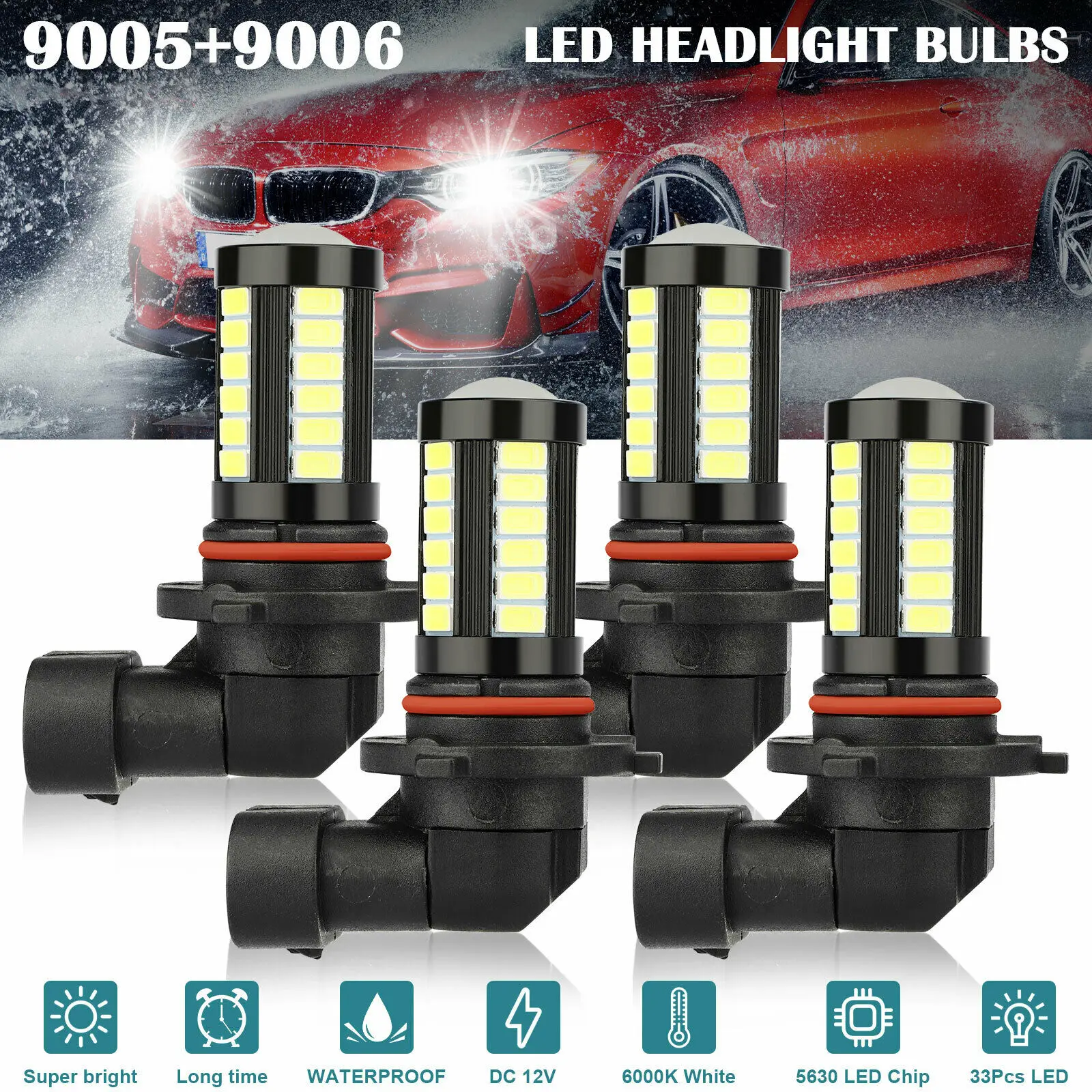 

4x 9005 9006 LED Combo Headlight Bulb High Low Beam Kit 6000K Super Bright LED Bulb Car Running Light Bulb Auto Motorcycle Lamps