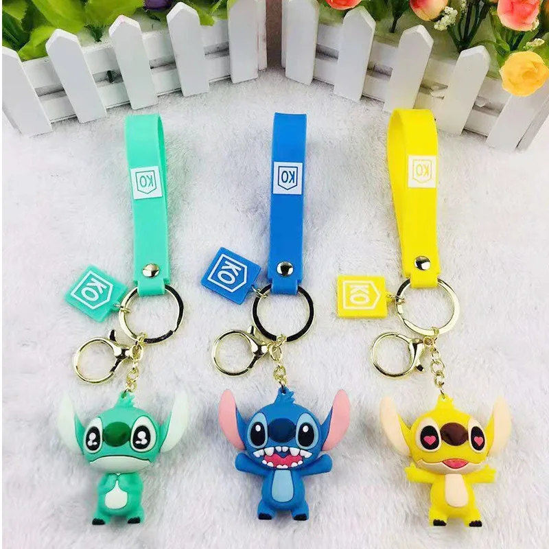 

Disney Cute Cartoon Stitch Kiki Animal Monster Keychain Women Leather Rope Toys Kid Key Ring Chains Car Bag Charm