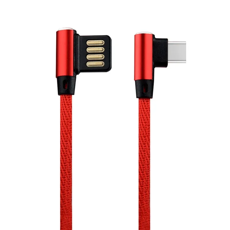 Плетеный 90 градусов под прямым углом type C/IOS/Micro USB кабель для быстрой синхронизации данных для iPhone Samsung Galaxy Note 10 Plus J5 J7 - Цвет: Красный