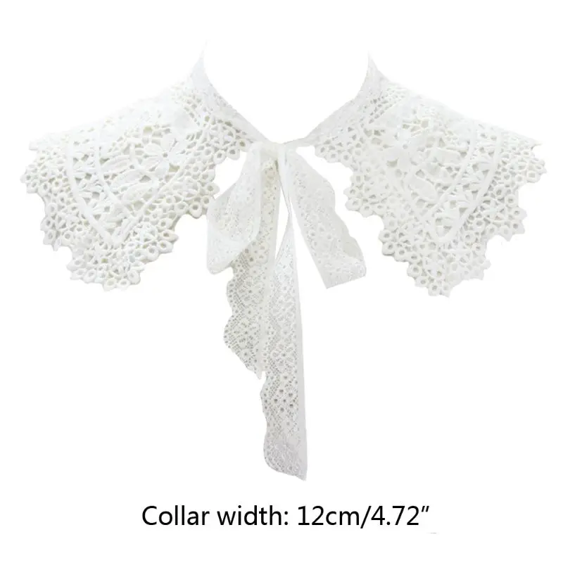 

European Pastoral Style Womens Doll False Fake Collar Hollow Out Embroidery Floral Lace Half Shirt Shawl with Bowknot