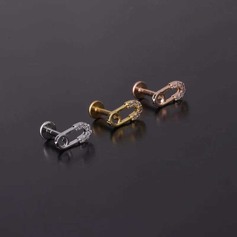 

1Pcs Inner Thread Flat Labret Back Ear Piercing Jewelry Leaves Circon Crystal Helix Daith Conch Tragus Cartilage Stud Earring