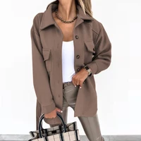 fashion autumn long sleeve solid overcoat women single breasted button wool blend coat winter turn down collar lace up outerwear