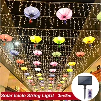solar panel led string light outdoor 3m5m fairy icicle curtain light 3 7v1200mah ip65 decorate holiday bedroom garden light
