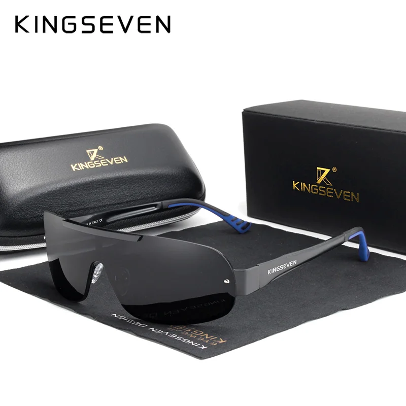 Blue Gray KINGSEVEN дизайнерские новые алюминиевые мужские брендовые солнцезащитные очки HD поляризованные мужские солнцезащитные очки с интегрированными линзами очки Gafas De Sol - Цвет линз: Blue Gray