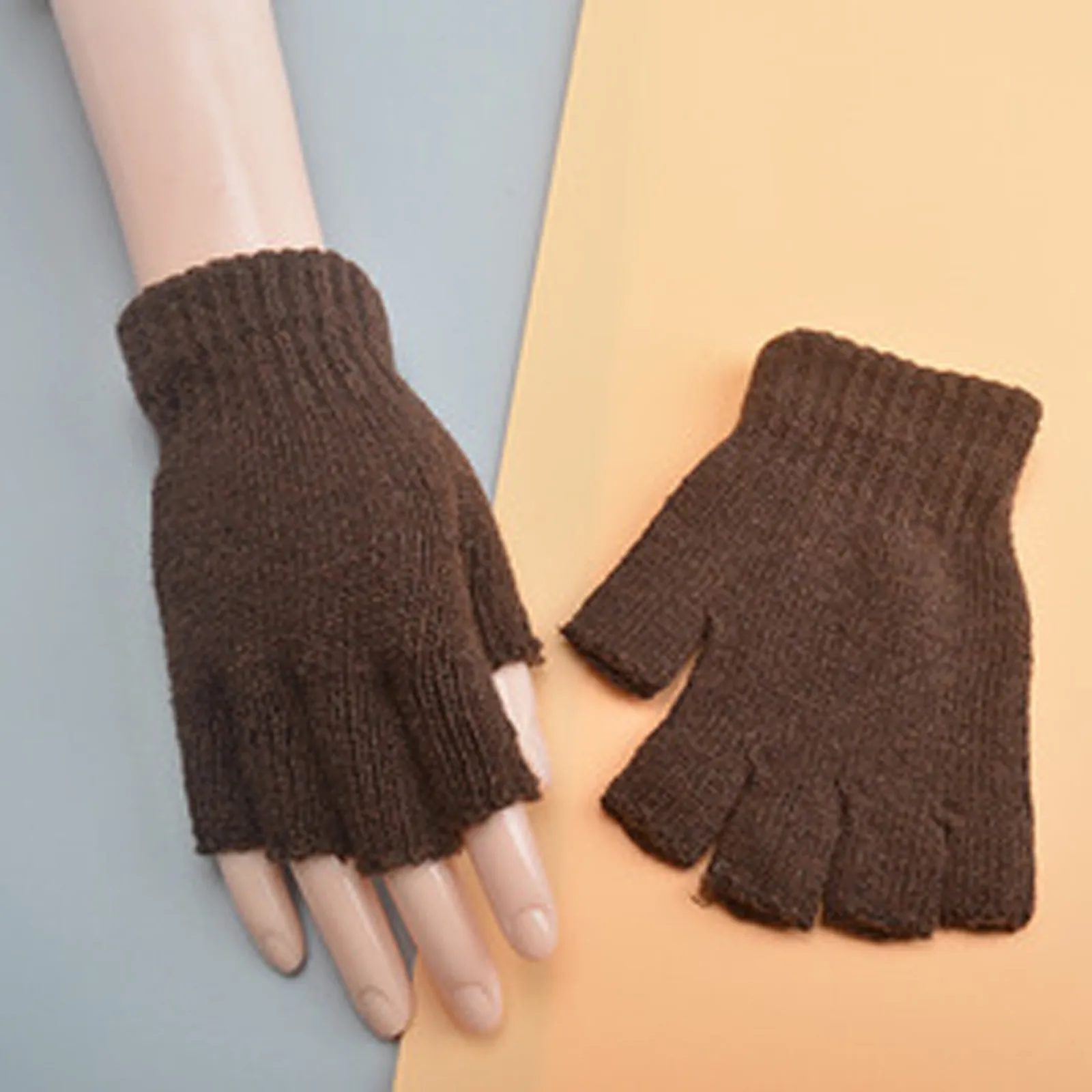 Перчатки без пальцев шерстяные вязаные однотонные перчатки разных цветов для