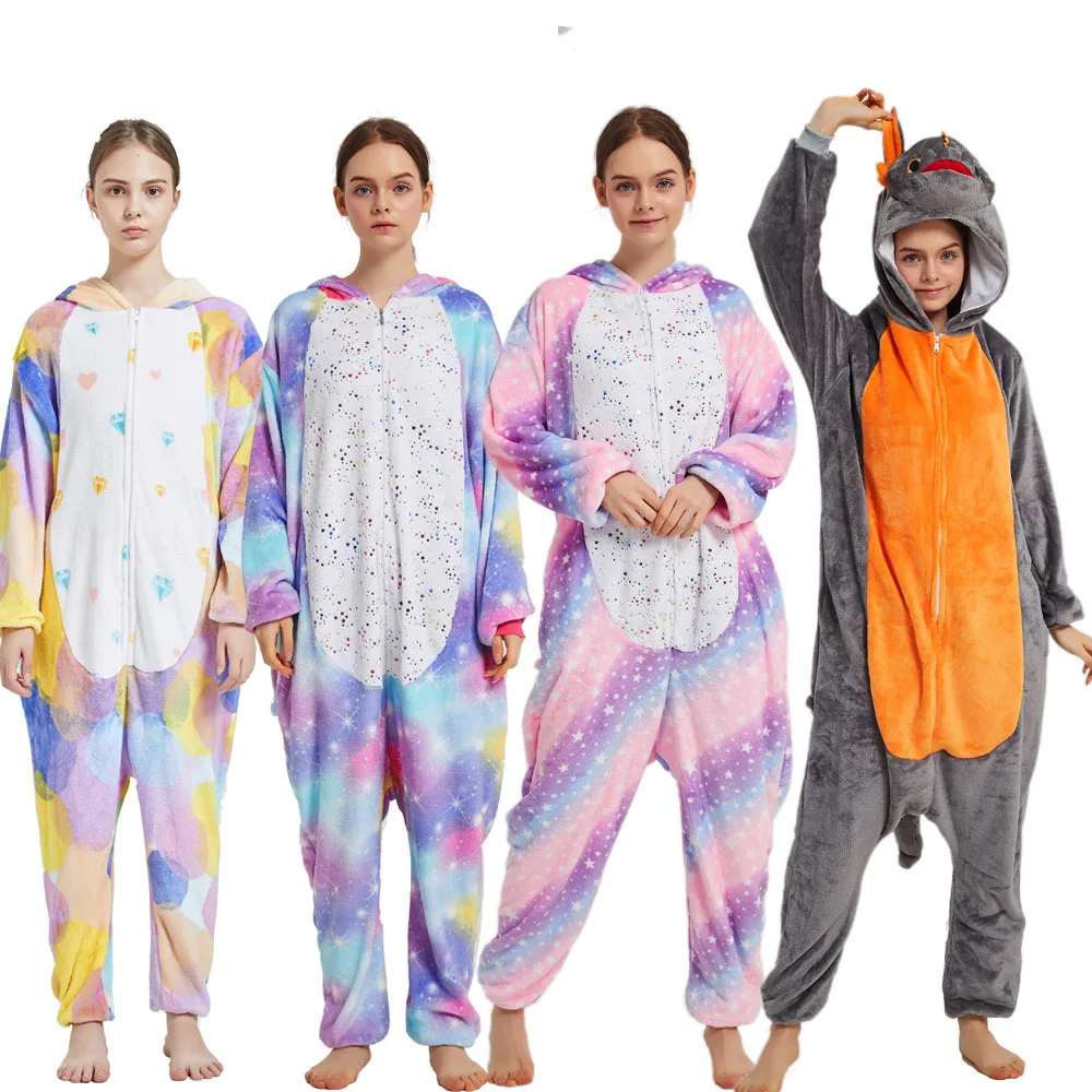 Цельные фланелевые пижамы кигуруми с животными Детские детские Единорог панда