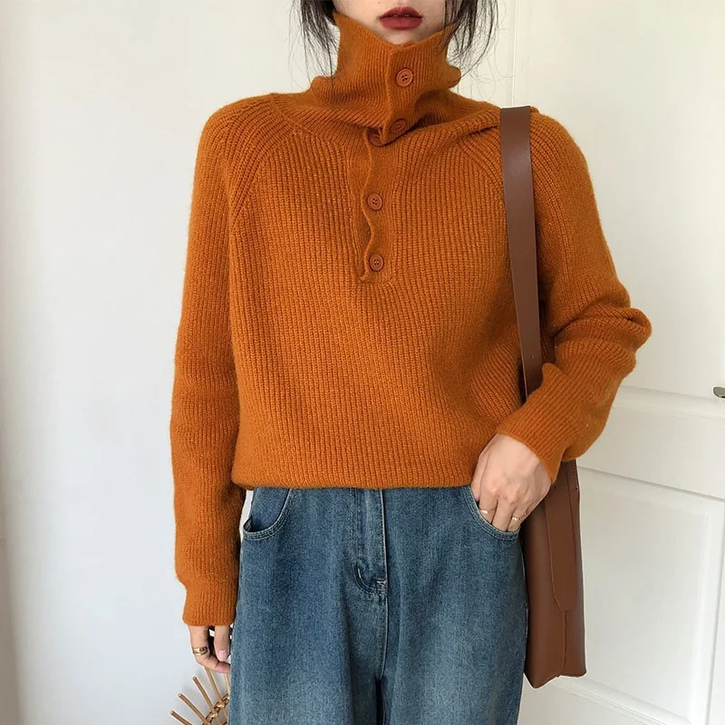 Мягкий осенне-зимний женский свитер с высоким воротником теплые пуловеры