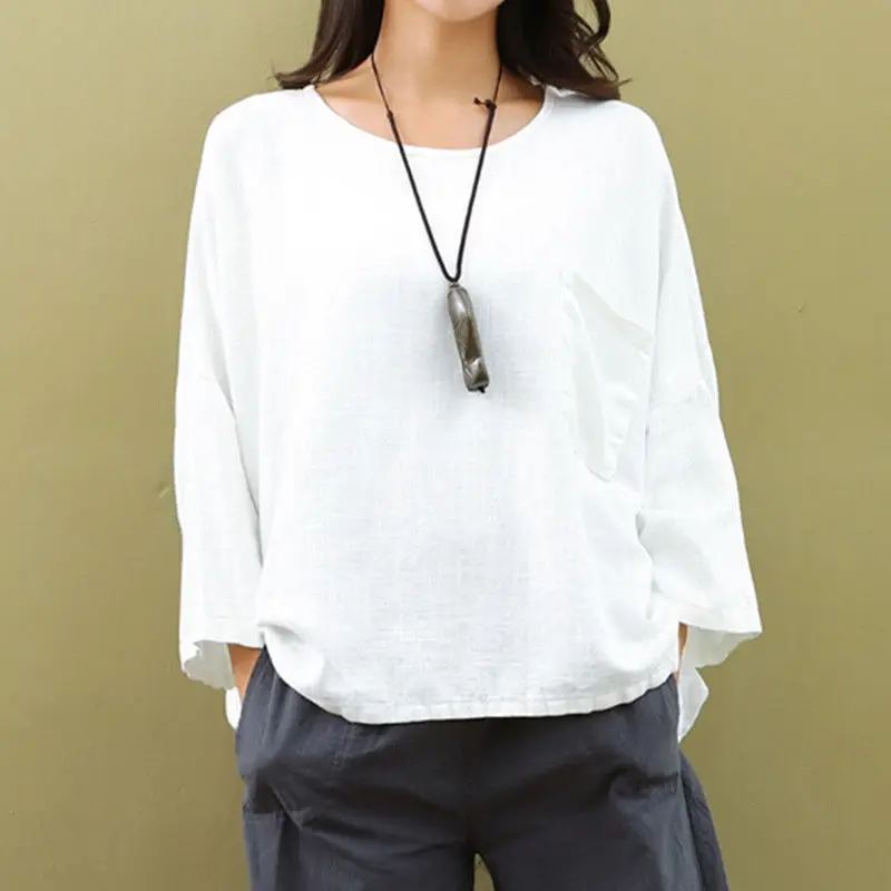 Женская хлопковая льняная блузка размера плюс 5X Повседневная Туника с рукавом