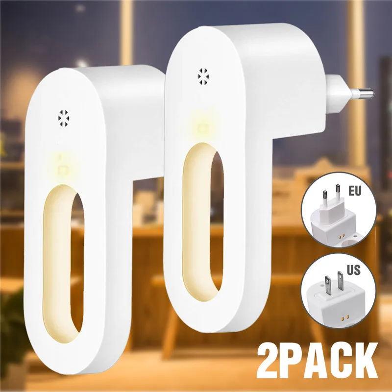 

2Pcs Plug-in Night Light Warm White LED Lights Dusk to Dawn Sensor for Bedroom Bathroom Kitchen Corridor Stairs EU/US Plug New