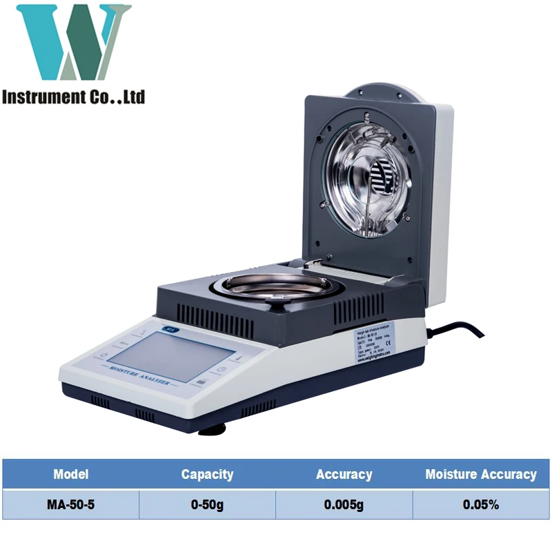 Точность и точность анализатора влажности для хлопьев с сенсорным экраном 0.05% 50 г