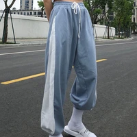 contrast loose jogging pants women high waist drawstring trousers white blue casual y2k female korean streetwear college style