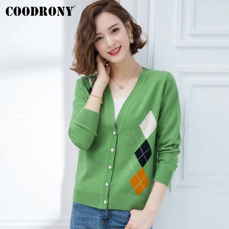 

COODRONY Brand Sweater Streetwear Fashion Argyle Warm Cardigans Female 2020 Autumn Winter Slim Casual Women's Clothing W1040