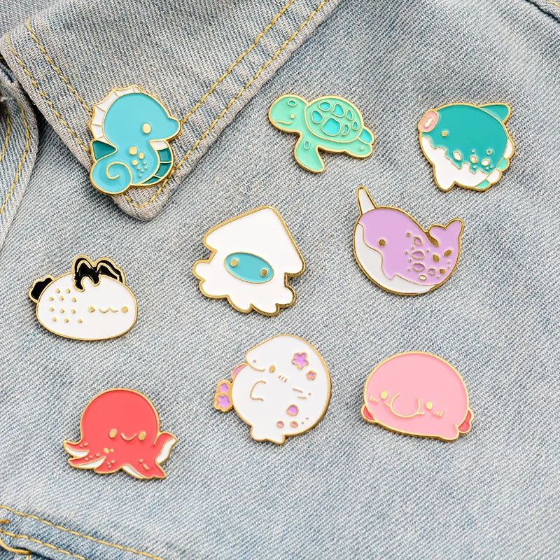 

Sea Animal Pins Brooches Lovely Colorful Octopus Tortoise Hippocampus Enamel Badge Jewelry Women Lapel Pin Friend Gift Children