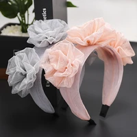 fashion triple rosette faille headband rose flower bow knot wide headband solid silk chiffon flower crown hair hoop for women