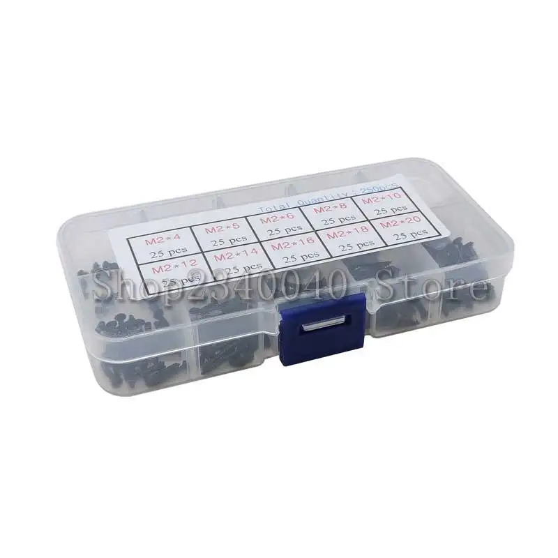 250pcs M2*4-20mm KM Screw Cross Countersunk Head Self Tapping Carbon Steel Electronic Repair Screws Accessories kit |