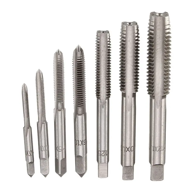 

GTBL 7Pcs M3 to M12 metal Hand Screw Machine Metric Taper Plug Tap Drill Bit Kit Silver