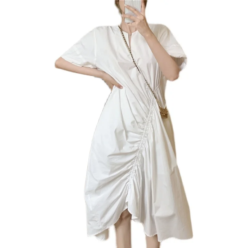 

COIGARSAM French Style Women dress Puff Sleeve Dresses White 3369