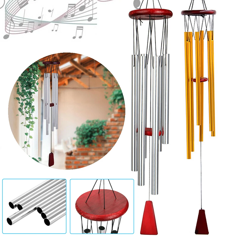 

Solid Wood Alloy Metal Multi-Tube Wind Chimes In/Outdoor Home Garden Yard Decoration Bell Window Hanging Decor Bell Gold/Silver