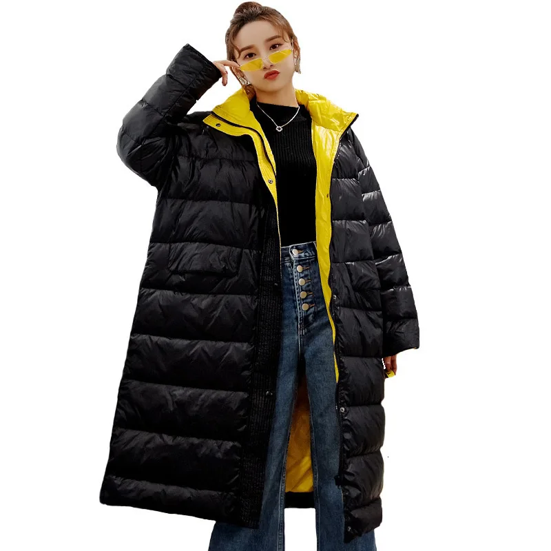 

Back Season 2019 Easy Long Fund Overknee Stand Lead Hit Color Down Jackets Loose Coat Leisure Time Suit-dress