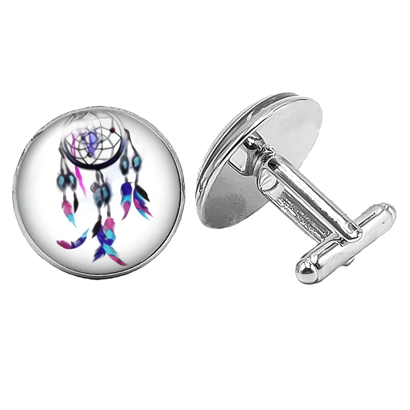 2019 Hot Sale Color Feather Dreamcatcher Pattern Cufflinks Glass Bevel Handmade Art Gift | Украшения и аксессуары