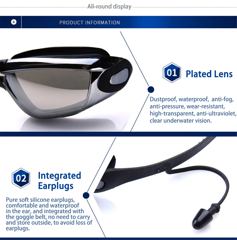 Профессиональные плавательные очки для близорукости мужские и женские