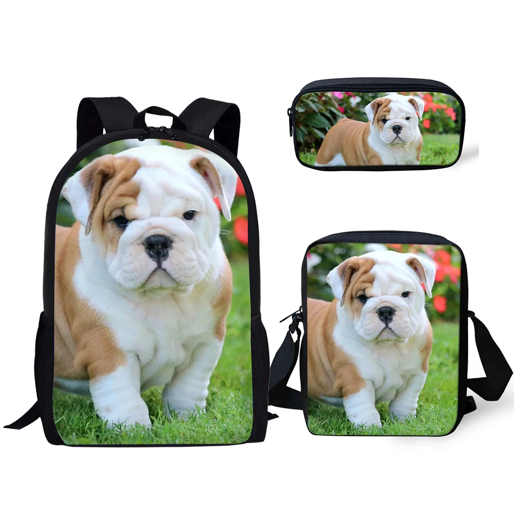 HaoYun Primary Kids Backpack Kawaii Bulldog Pattern School Bag Lively Animal Design 3PC/Set Students Back to School Book Bags