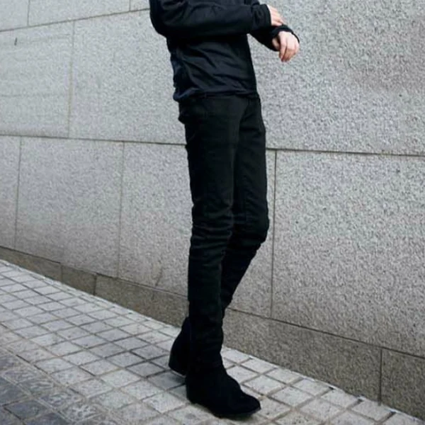 

Men Autumn Jeans Zipper Pockets Skinny Middle Waist Pencil Pants Casual Male Trousers TC21