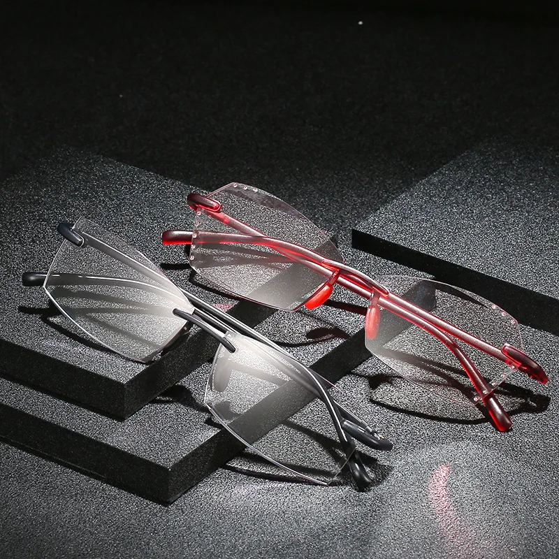 

Anti Blue Ray Reading Glasses Women Dimond Cutting Rimless Eyewear Men Anti Fatigue Hyperopia Presbyopic Glasses +1.5