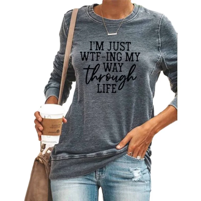 

Autumn and Winter Women's Tops Letter Printed Round Neck Long Sleeve Loose Pullover Sweatershirts