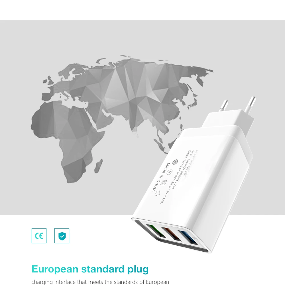 USB зарядное устройство адаптер Быстрая зарядка мобильного телефона 3 отверстия зарядное устройство QC3.0 ЕС Разъем для iPhone samsung Xiaomi huawei