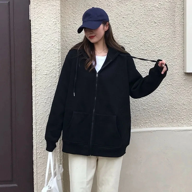 

Zipper Sweater Plus Velvet Sweatshirt Baseball Uniform y2k Women's Midfield Loose Plus Size Women's Autumn/Winter Hooded Jacket