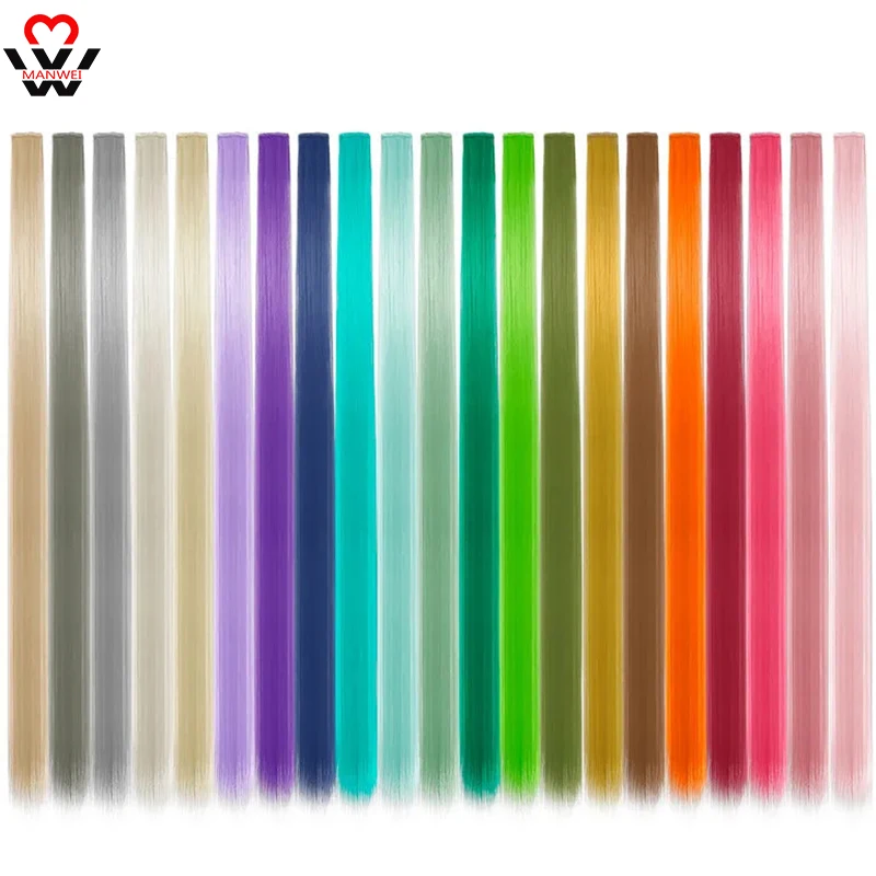 MANWEI Rainbow Highlighted Synthetic Hair Girl One clip In Hair Extension Hairpin Long Straight Hair Clip For Hair False Hair
