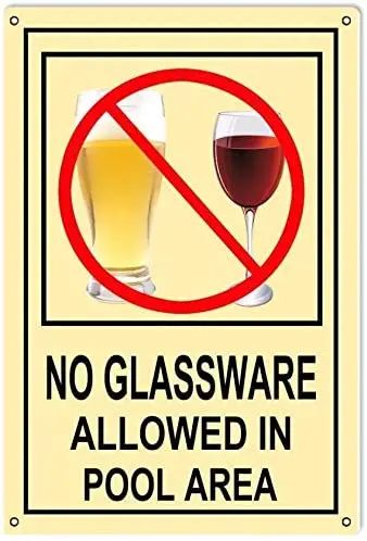 

NO Glassware in Pool Area;Tin Sign Wall Retro Metal Bar Pub Poster Metal 11.87.9in