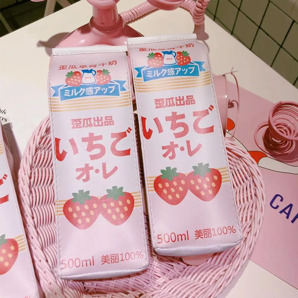 Пеналы милая коробка с молоком для ручек клубникой пенал Студенческая школьная