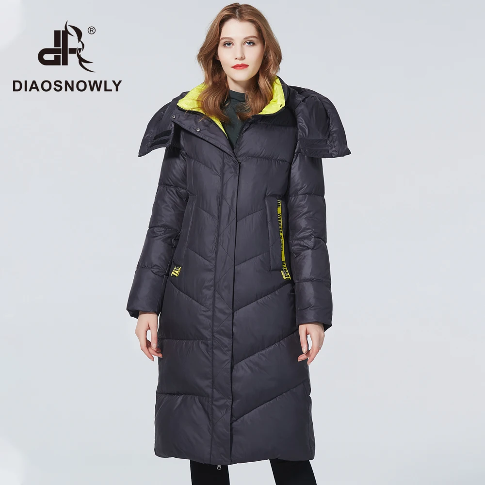 Diaosnowly 2020 Женский Пуховик Длинный мода Куртка Зимняя Женская Длинная большой