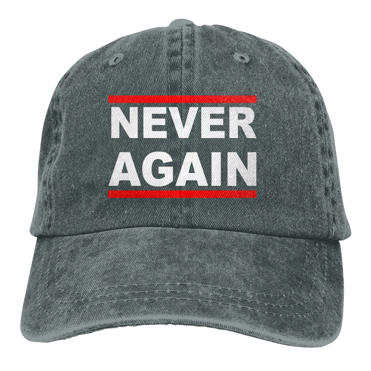 Never Again Casquette Black Unisex Mens Womens Denim Strapback Baseball Cap Adjustable Golf Dad hat |
