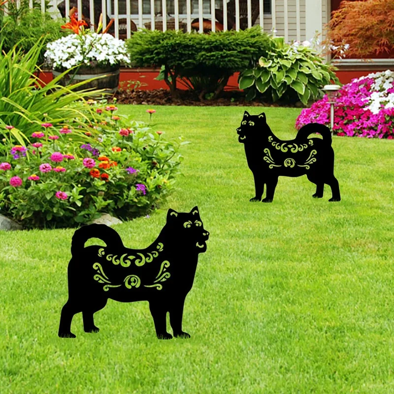 

2 PCS Garden Decoration Outdoor Lawn Statues Black Acrylic Dog Yard Art Silhouette Decor Garden Backyard Lawn Stakes