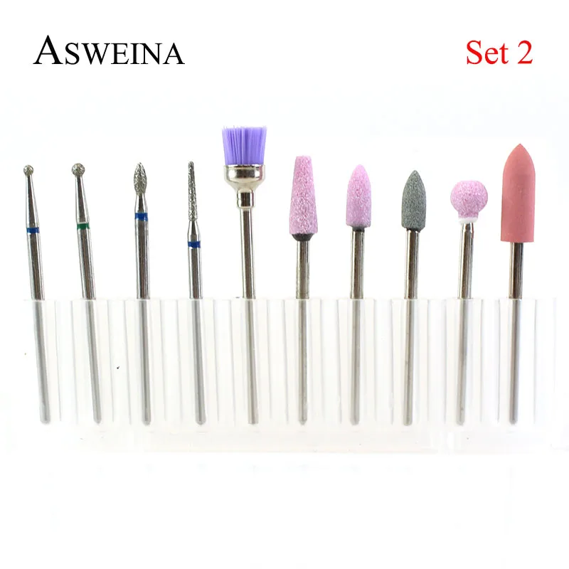 ASWEINA 10 шт./компл. фрез для маникюра/педикюра электрическая машинка для маникюра, ротационных напильников из Фрезер для маникюра аксессуар кутикулы буровые инструменты - Цвет: SET 2