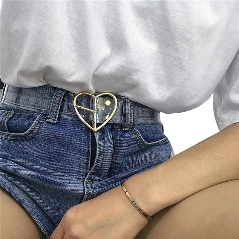 

Heart Belts Women Resin Cute Transparent Belt Jeans Dress Waist Strap Metal Pin Buckle Harajuku Round PVC Clear Belt