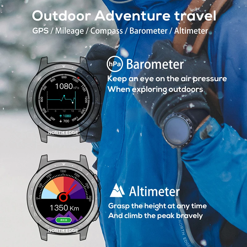 Смарт-часы NORTH EDGE GPS спортивные часы для бега Bluetooth телефона умные
